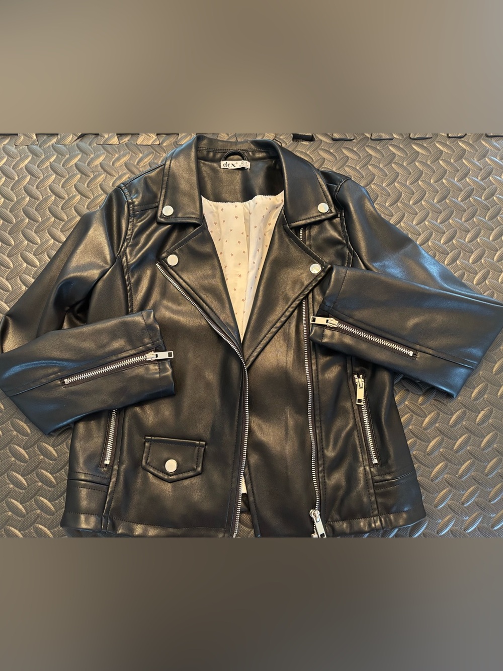 Dex Black Faux Leather Biker Jacket for Girls, Medium